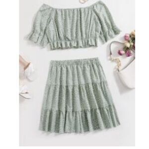 SHEIN Green Skater Mini Skirt Tiered Resort Wear